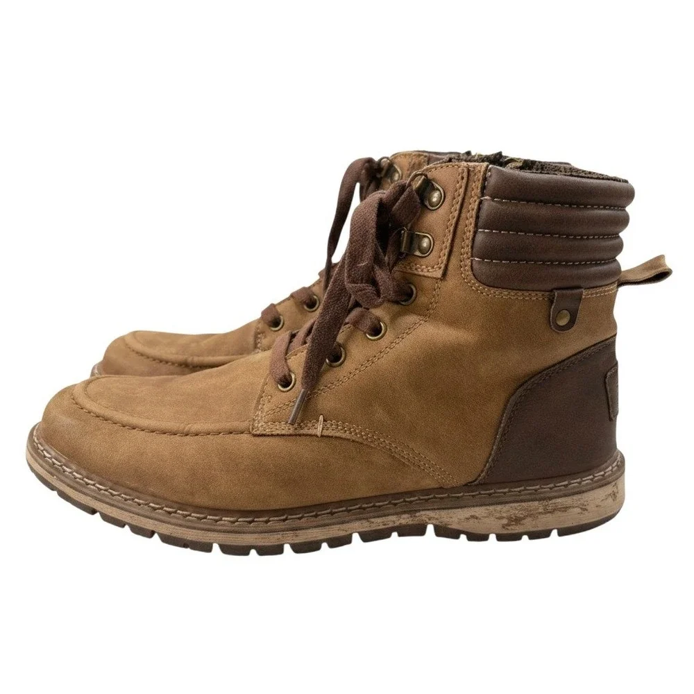 BKE Midtown Mens Boots Tan Brown Moc Toe Lace Side Zip Heritage Rugged Size 10‎